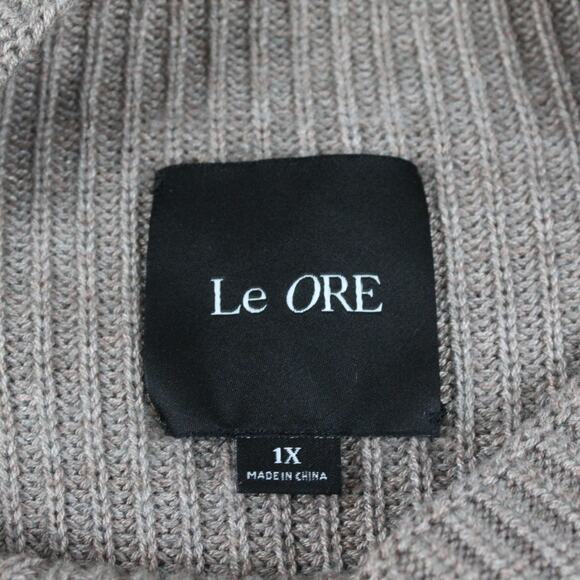 Le Ore Sweater 1X Lodi Pointelle Knit Pullover Walnut Brown Mock Neck Chic Work - Picture 6 of 12